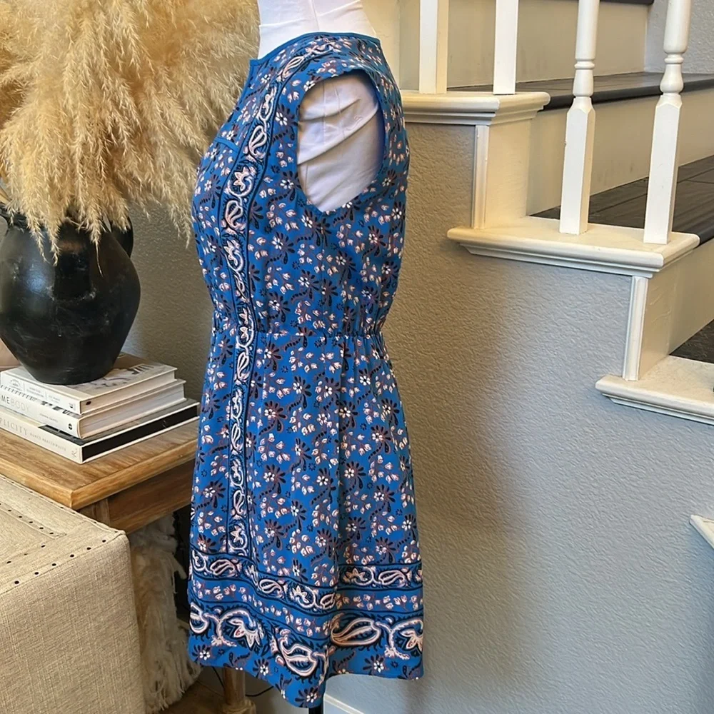 J. CREW Blue 100% Silk Vintage Scarf Floral Mini Dress Size 4P